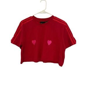 Adidas x IVY PARK Beyoncé Red Ribbed Crop Tee Heart Logo Size Medium Streetwear
